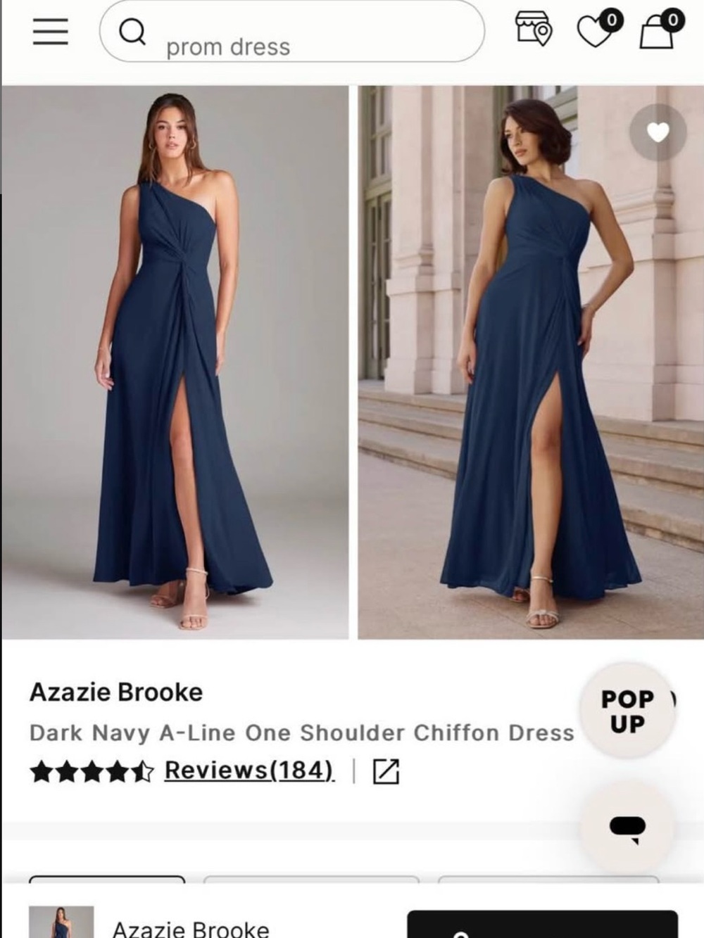 Azazie Dark Navy One-Shoulder Chiffon Gown